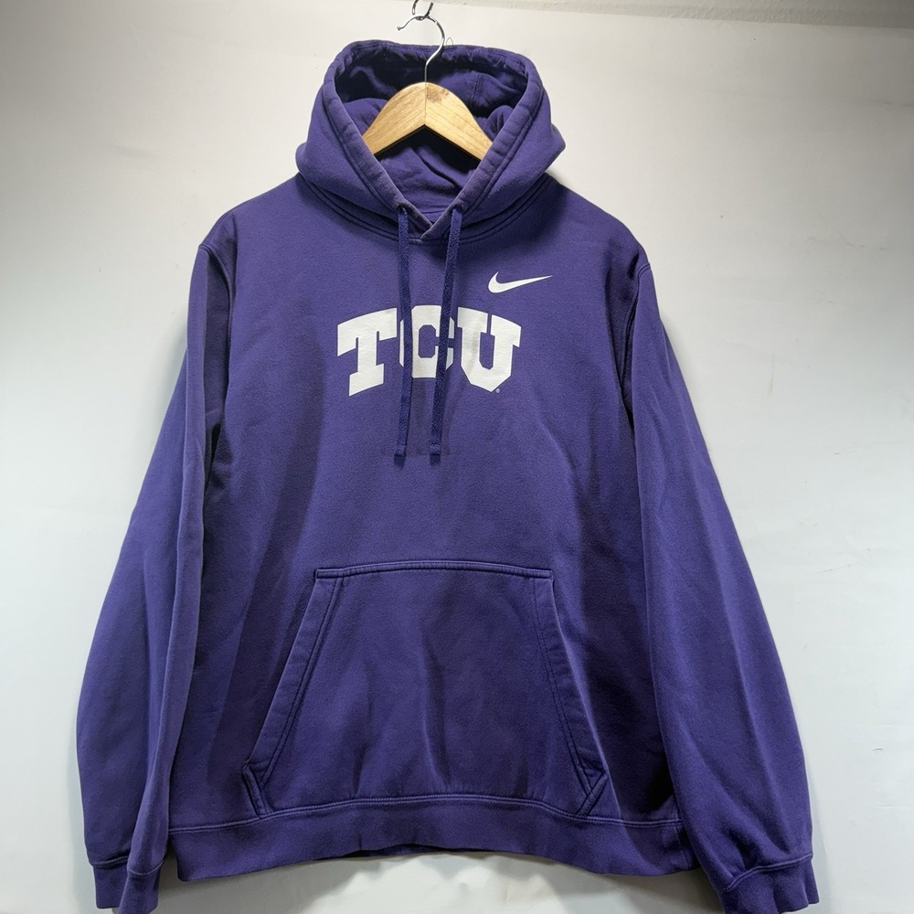 TCU Horned Frogs Hoodie Sweatshirt Mens Large Purple NCAA Nike Pullover Adult